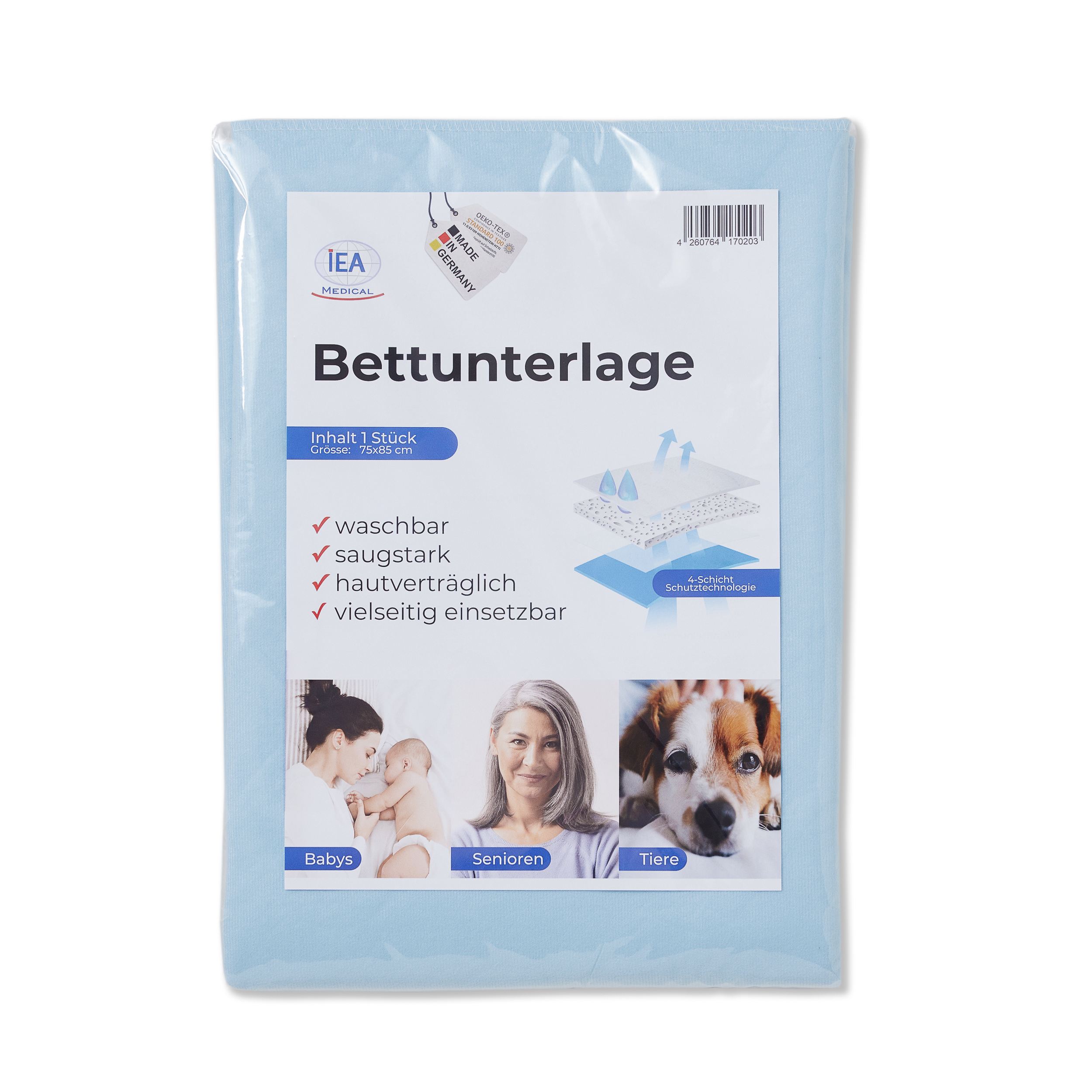 IEA Medical waschbare Bettunterlage 75x85cm - Karton (40 x einzeln)